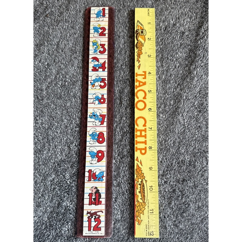 Vintage Ruler Lot Smurfs 1983 Peyo Wallace Berrie Taco Chip 1985 USA